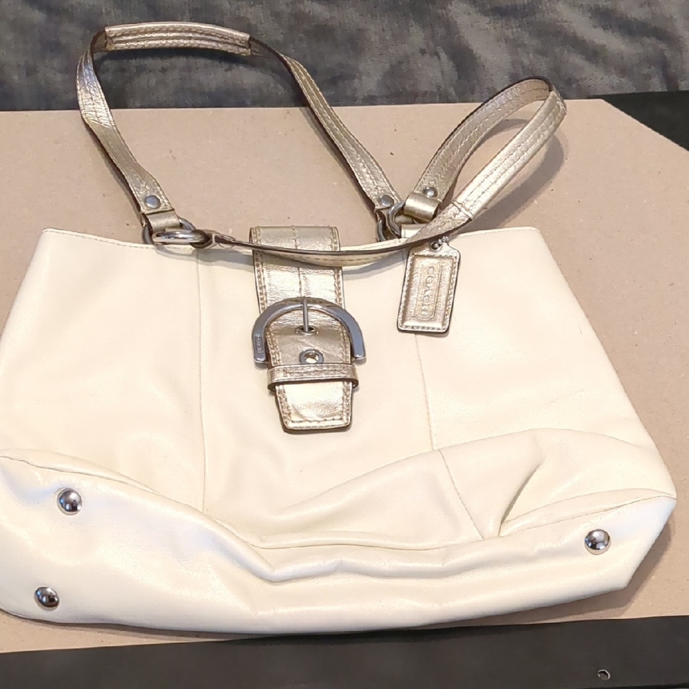 Coach Cream and Silver Shoulder Bag